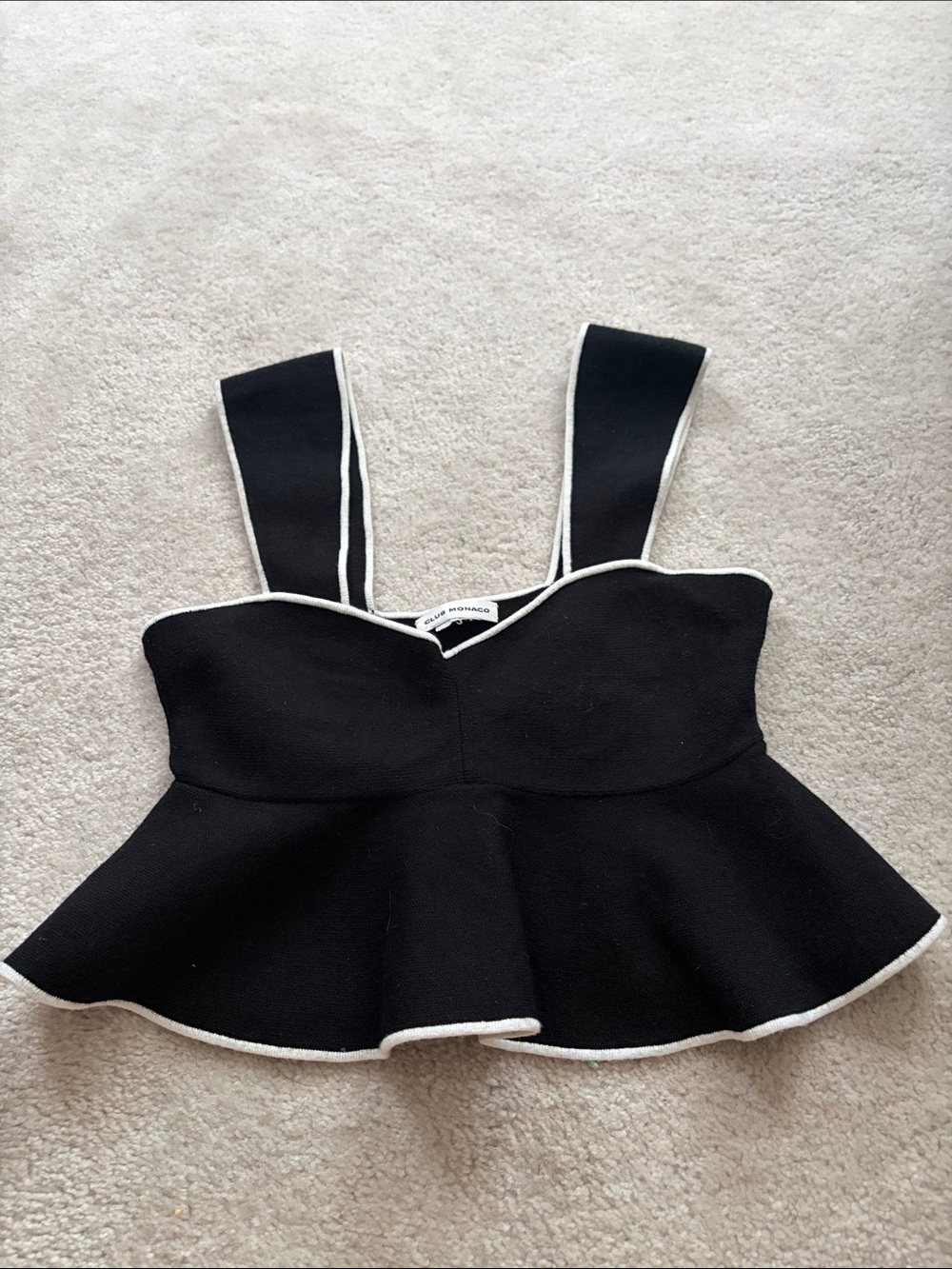 Club Monaco Black Peplum Crop Top with White Piping